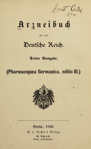 Arzneibuch für das Deutsche Reich by Pharmacopoea Germanica cover