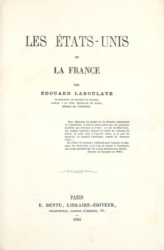 Les États-Unis et la France by Edouard Laboulaye cover