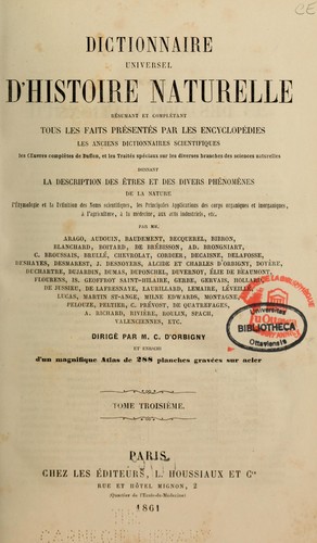 Dictionnaire universel d'histoire naturelle résumant et complétant tous les faits présentés par les encyclopédies,... by Charles Dessalines d' Orbigny cover