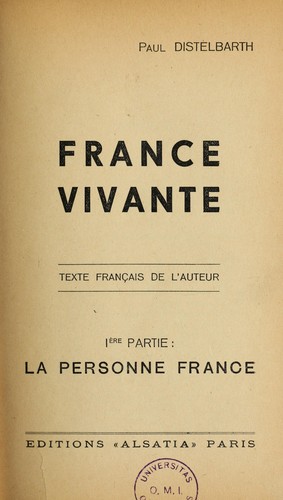 France vivante by Paul Distelbarth cover