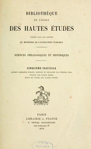Anciens glossaires romans by Friedrich Christian Diez cover