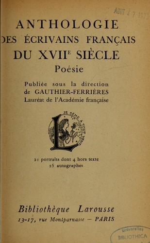Anthologie des écrivains français ... by Léon Adolphe Gauthier-Ferrières cover
