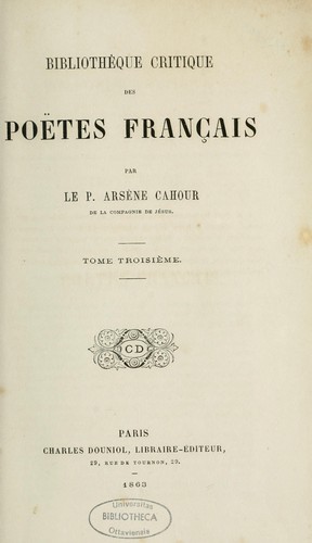 Bibliothèque critique des poëtes français by Arsène Cahour cover