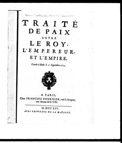 Traité de paix entre le Roy, l'Empereur et l'Empire by France cover