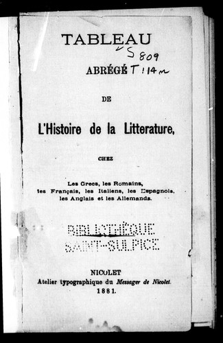 Tableau abrégé de l'histoire de la littérature by  cover