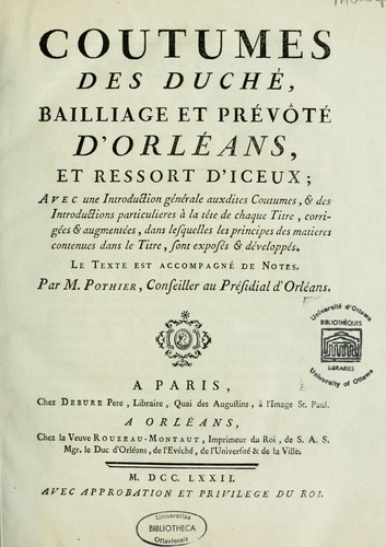 Coutumes des duché, baillage, et prévôté  d'Orléans et ressort d'iceux... by Orléans (France) cover
