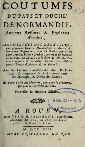 Coutumes du pays et duché de Normandie by Normandie (France) cover