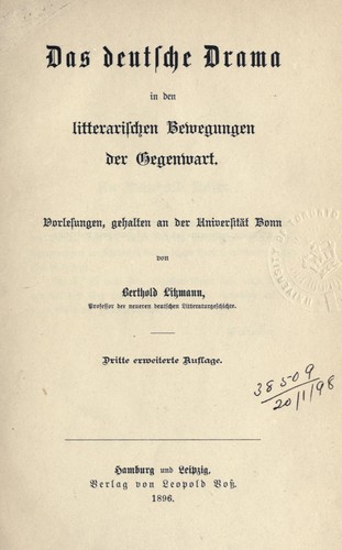Das deutsche Drama in den litterarischen Bewegungen der Gegenwart by Berthold Litzmann cover