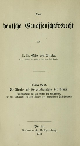 Das deutsche Genossenschaftsrecht by Otto Friedrich von Gierke cover