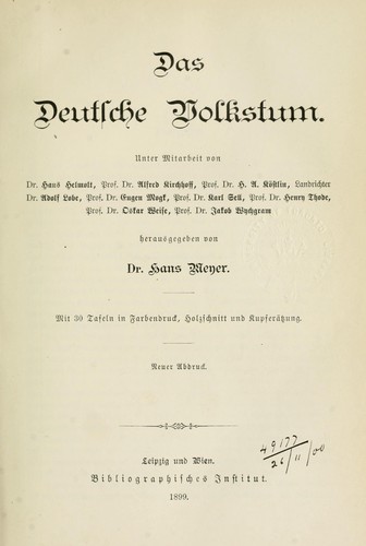 Das deutsche Volkstum by Meyer, Hans cover