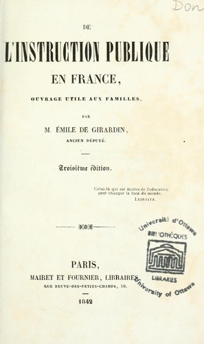 De l'instruction publique en France by Emile de Girardin cover