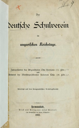 Der deutsche Schulverein im ungarischen Reichstage by Otto Hermann cover