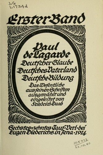 Deutscher Glaube, Deutsches Vaterland, Deutsche-Bildung by Paul de Lagarde cover