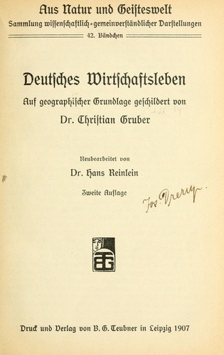 Deutsches Wirtschaftsleben auf geographischer Grundlage by Gruber, Christian cover
