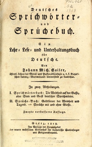 Deutsches Sprichwörter- und Sprüchebuch by Johann Michael Sailer cover
