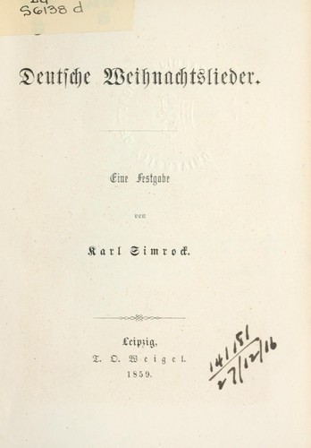 Deutsche Weihnachtslieder, eine Festgabe by Karl Joseph Simrock cover