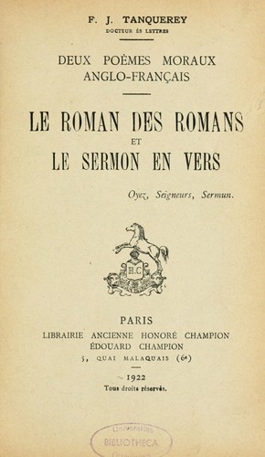 Deux poèmes moraux anglo-français by Frédéric Joseph Tanquerey cover