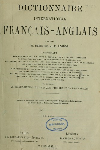 Dictionnaire international français-anglais by Henry Hamilton cover