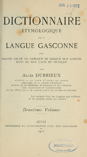 Dictionnaire étymologique de la langue gasconne by Alcée Durrieux cover