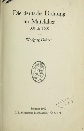 Die deutsche Dichtung im Mittelalter by Wolfgang Golther cover