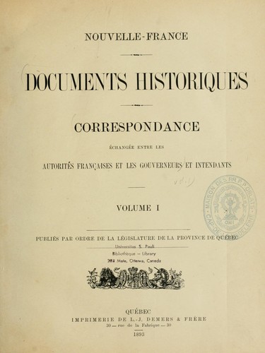 Documents historiques by Nouvelle France cover