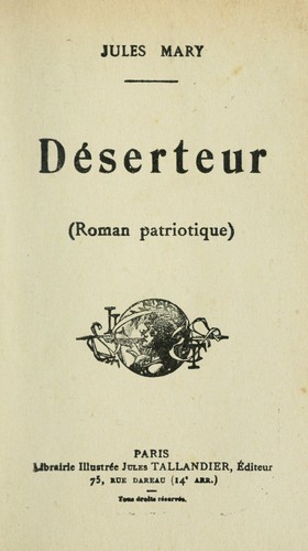 Déserteur (roman patriotique) by Jules Mary cover