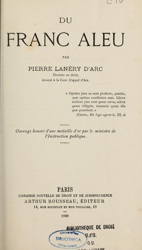 Du franc aleu by Pierre Lanéry d'Arc cover