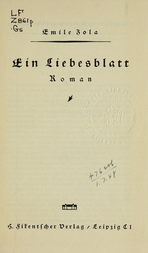 Ein Liebesblatt by Émile Zola cover