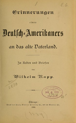 Erinnerungen eines Deutsch-amerikaners an das alte vaterland by Wilhelm Rapp cover