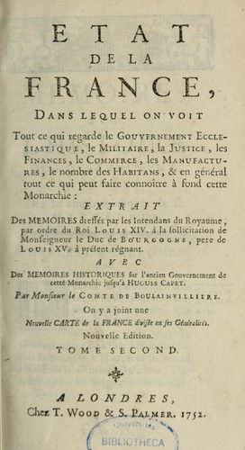 Etat de la France by Boulainvilliers, Henri comte de cover