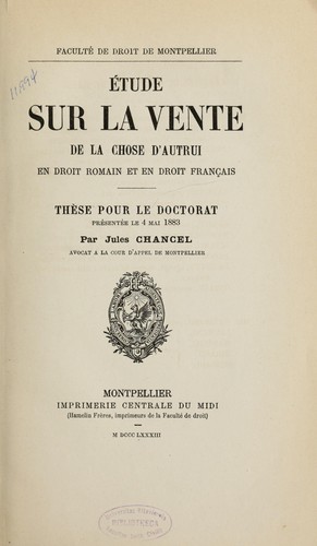 Etude sur la vente de la chose d'autrui en droit romain et en droit français by Jules Chancel cover