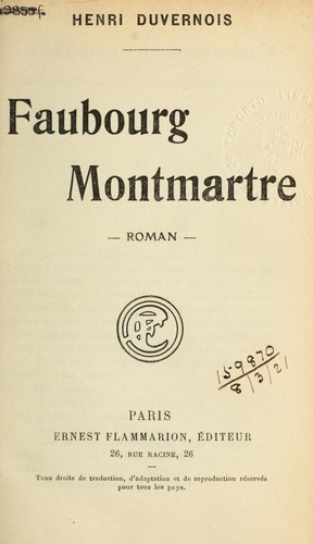 Faubourg Montmartre, roman by Duvernois, Henri cover