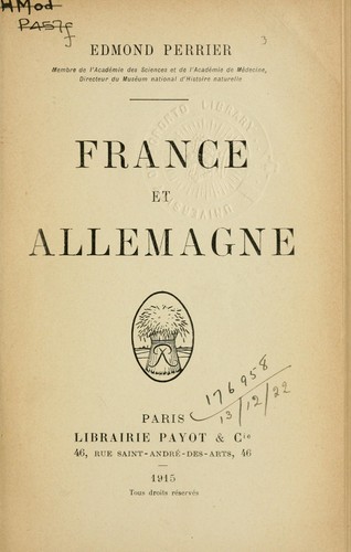 France et Allemagne by Edmond Perrier cover