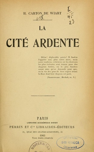 La cité ardente [roman historique by Henri Carton de Wiart cover
