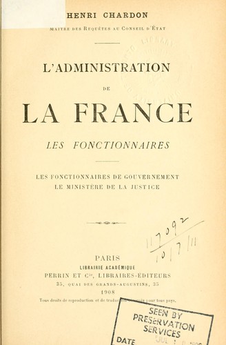 L'administration de la France by Chardon, Henri cover