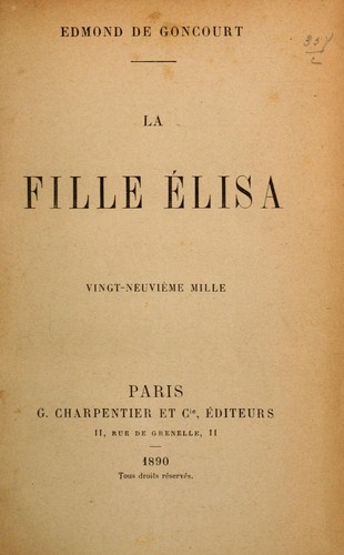 La fille Elisa by Edmond de Goncourt cover