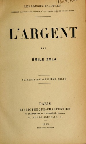 L' argent by Émile Zola cover