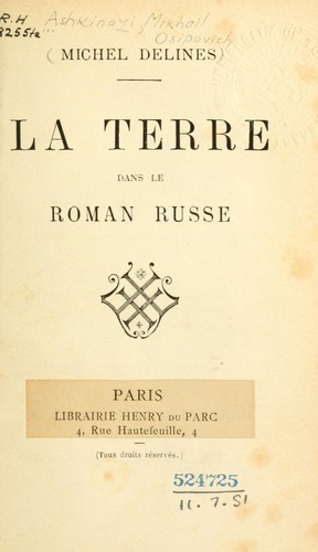 La terre dans le roman russe by Mikhail Osipovich Ashkinazi cover