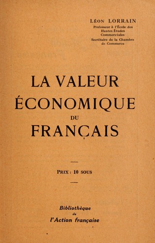 La valeur économique du français by Léon Lorrain cover