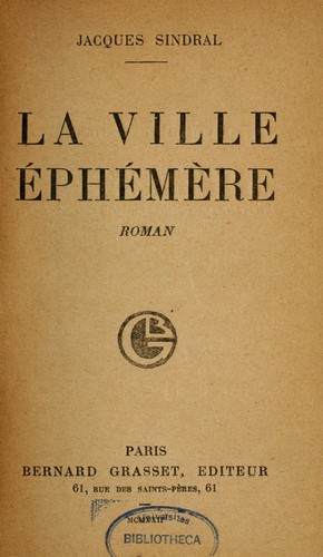 La ville éphémère, roman by Alfred Fabre-Luce cover