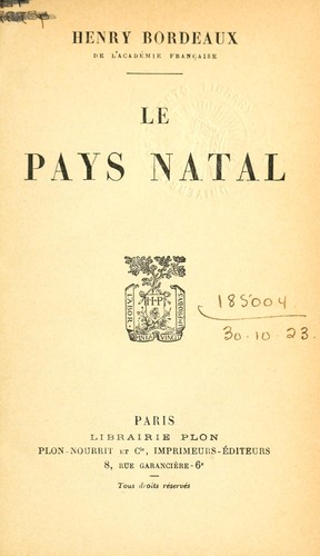 Le pays natal by Henri Bordeaux cover