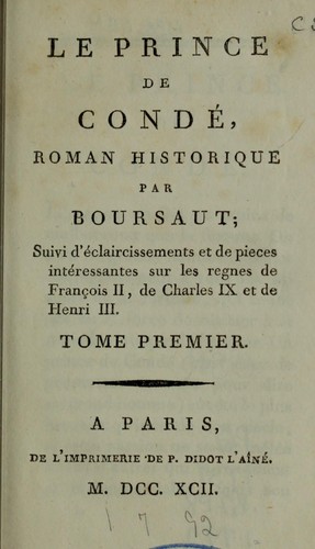 Le Prince de Condé by Boursault M. cover