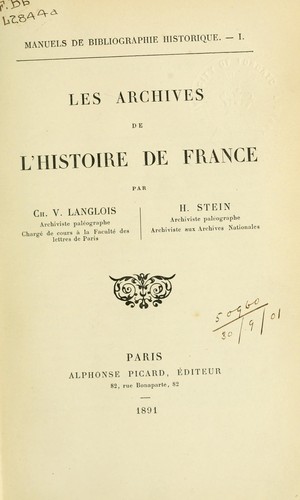 Les archives de l'histoire de France by Charles Victor Langlois cover