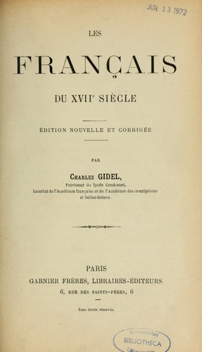 Les français du XVII siècle by Charles Antoine Gidel cover