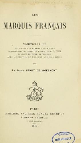 Les marquis français by Woelmont, Henry de baron cover