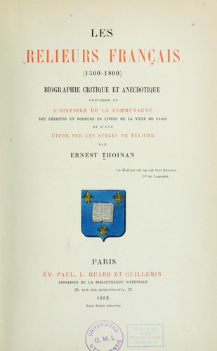 Les relieurs français (1500-1800) by Ernest Thoinan cover