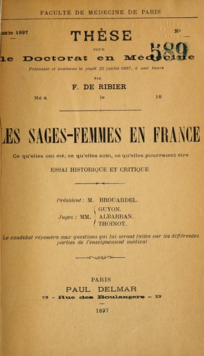 Les sages-femmes en France by Ribier, F. de cover