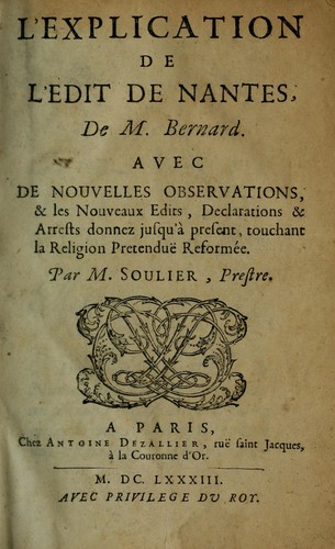 L'explication de l'edit de Nantes, de M. Bernard by France cover