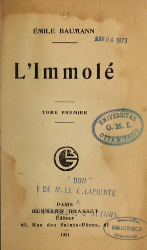 L'Immolé by Émile Baumann cover