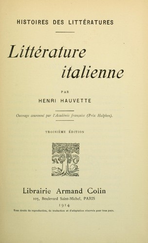 Litterature italienne by Henri Hauvette cover